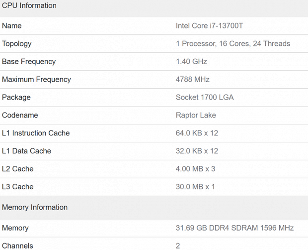 Спецификации Core i7-13700T