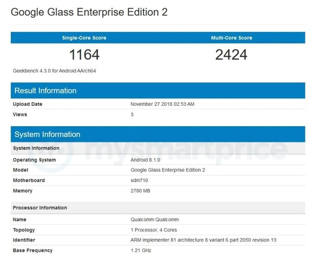 Бенчмарк Glass Enterprise Edition 2 в Geeksbench