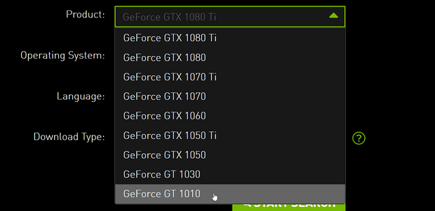 Выбор драйвера для GeForce GT 1010