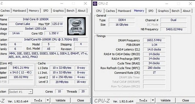 Результаты разгона процессора Intel Core i9-10900K