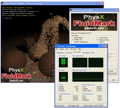 PhysX FluidMark multicore CPU load