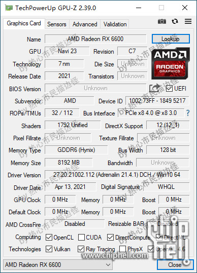 Спецификация видеокарты RX 6600 в GPU-Z