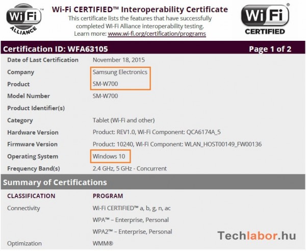 Сертификация планшета SM-W700