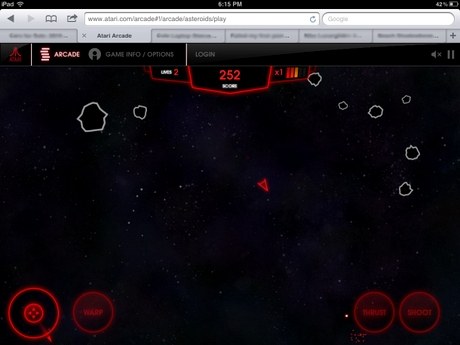 Asteroids в браузере iPad