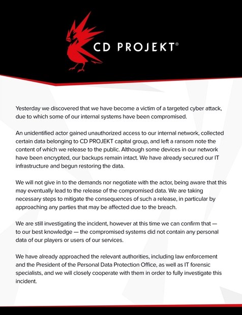 Заявление CD Projekt Red