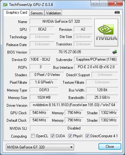 GeForce GT 320 CPU-Z