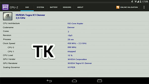 Скриншот CPU-Z для Nexus 9