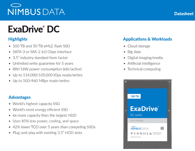 Спецификации SSD ExaDrive